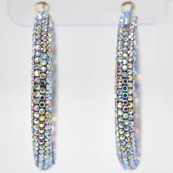 2.25" AB Clear Pave Wrap Rhinestone Hoop Earrings - Picture 7 of 9